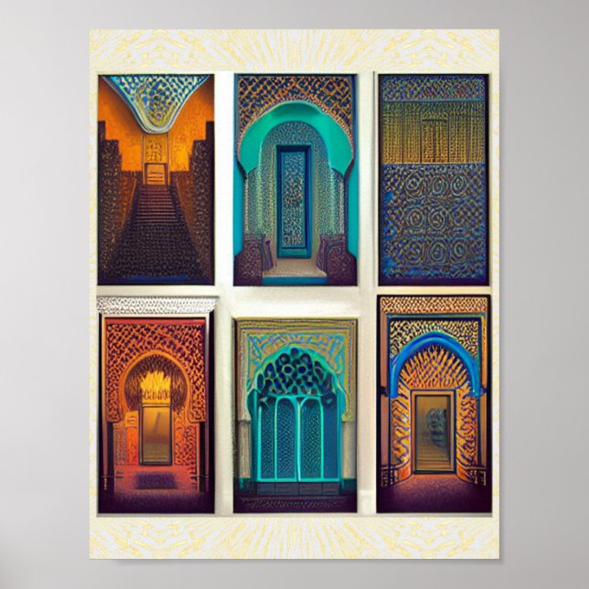Diseño marroquí arcos coloridos impresos posters (Frente)