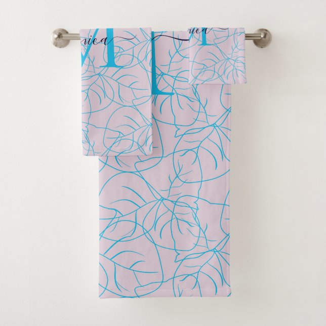 Diseño moderno de un monograma floral azul rosado (In situ)