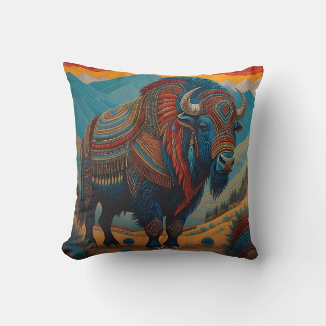 Diseño nativo americano de búfalo de Cojín decorat (Anverso)