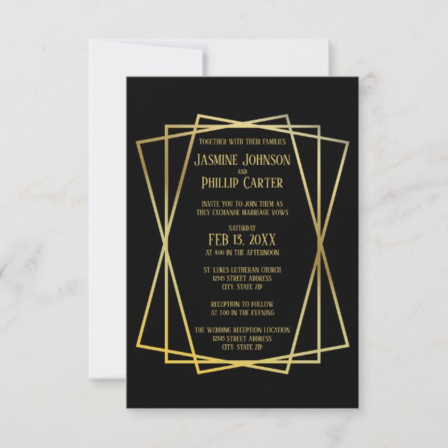 Diseño negro de medio modo - Invitación para Boda/ (Anverso)