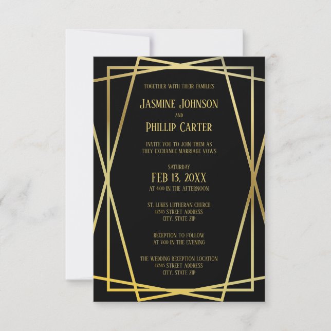 Diseño negro de medio modo - Invitación para Boda/ (Anverso)