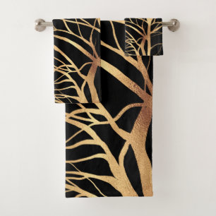 Diseño negro mínimo de silueta de árbol de oro
