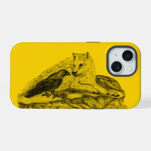 Diseño negro y amarillo de Wolf y Raven (Reverso Horizontal)
