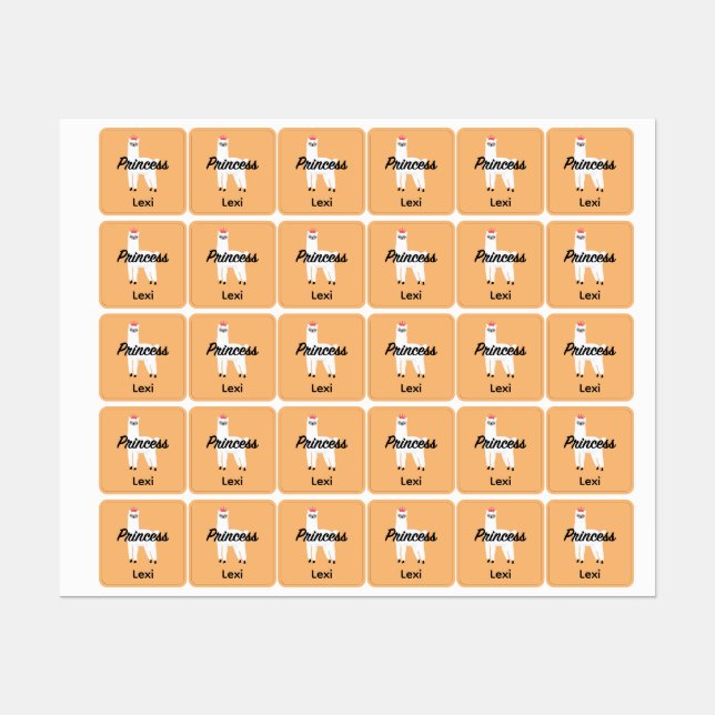 Diseño Princess Lama - Etiqueta de ropa cuadrada p (Hoja)