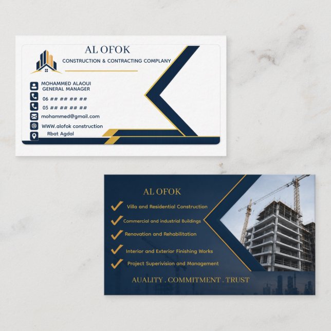 Diseño profesional de tarjetas de visita para cons (Anverso / Reverso)