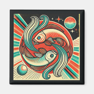 Diseño retro de imanes pisces Zodiac