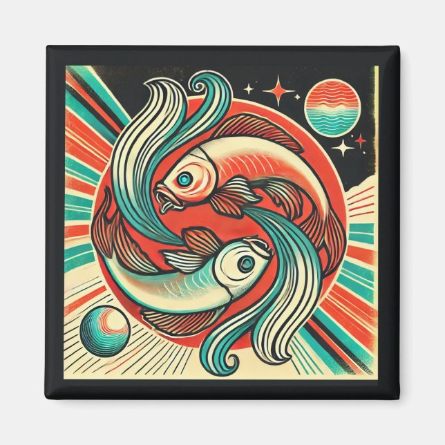 Diseño retro de imanes pisces Zodiac (Frente)
