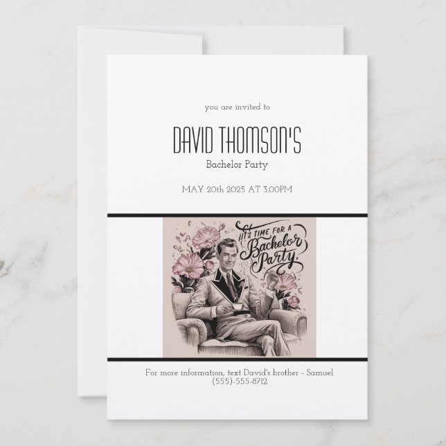 Diseño retro de invitación del partido Bachelor Vi (Anverso)