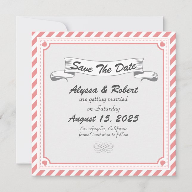 Diseño retro romántico Guardar la tarjeta de fecha (Anverso)