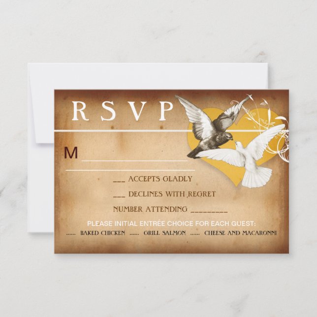 diseño romántico de aves amorosas y de rsvp cardía (Anverso)