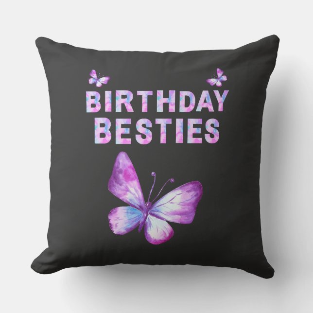 Diseño rosa y azul Cojín decorativo de cumpleaños (Anverso)