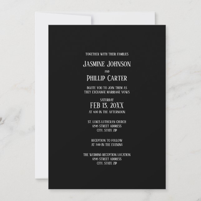 Diseño simple B&N - Invitación de boda/recepción (Anverso)