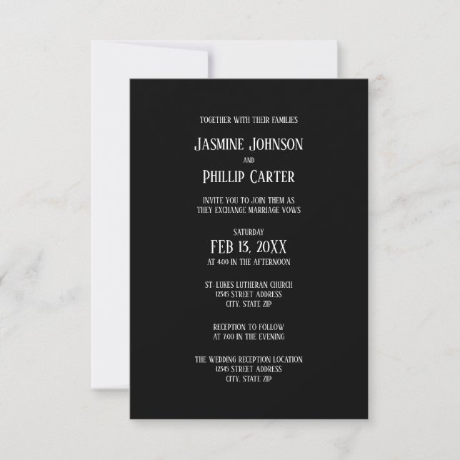 Diseño simple B&N: Invitación de boda/recepción 3x (Anverso)