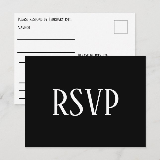 Diseño simple B&N - Tarjeta postal de RSVP/eleccio (Anverso / Reverso)