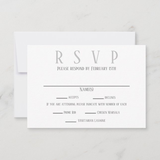 Diseño simpleGris - Invitación a elegir RSVP/Dinne (Anverso)