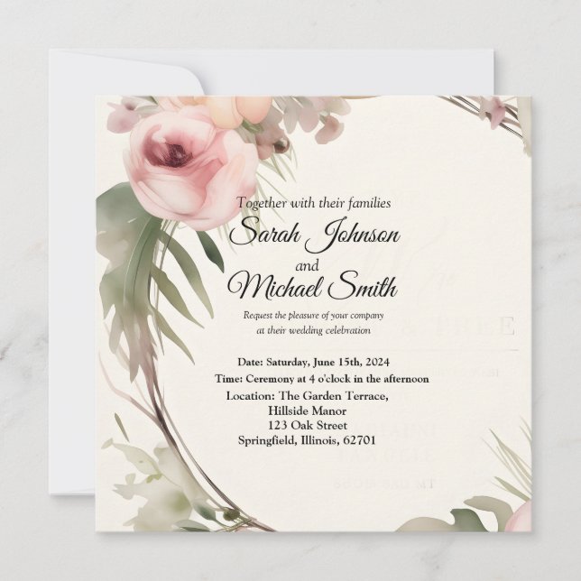 Diseño suave, romántico, floral de la invitación a (Anverso)