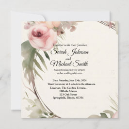 Diseño suave, romántico, floral de la invitación a