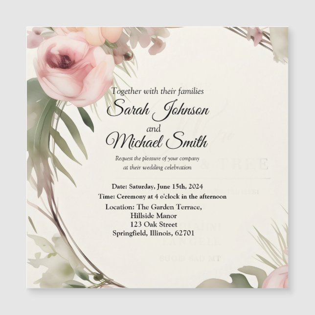 Diseño suave, romántico, floral de la invitación a (Anverso)