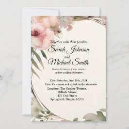 Diseño suave, romántico, floral de la invitación a