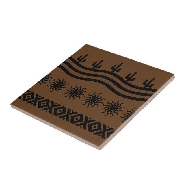 Diseño Suroeste Trivet De Azulejos Negros Y Marron (Lado)