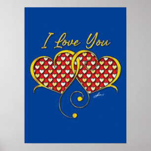 Diseño Te Amo Póster Corazones Dorados