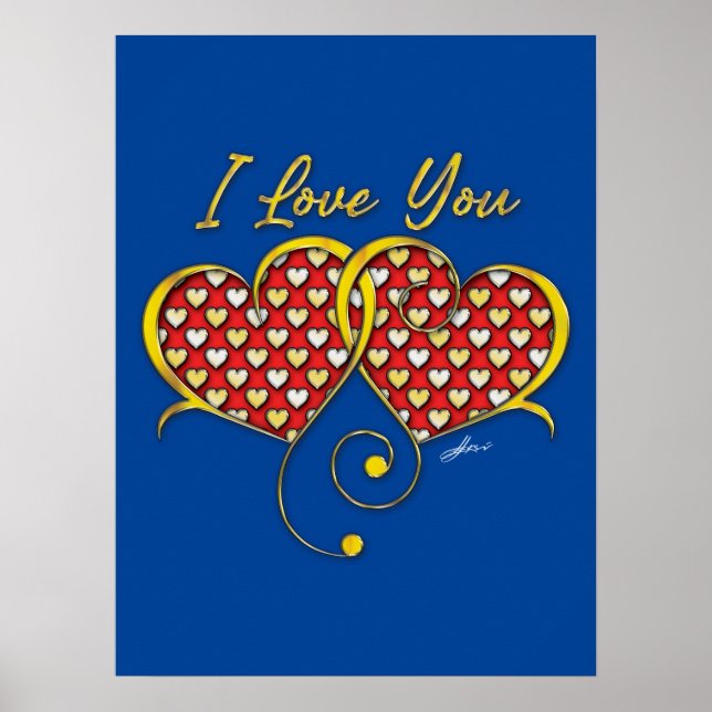 Diseño Te Amo Póster Corazones Dorados (Frente)