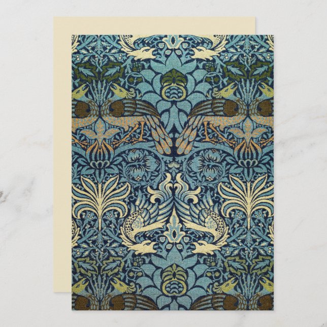 Diseño tejido de pavo real y dragón de William Mor (Anverso / Reverso)