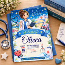 Diseño trasero de invitación de cumpleaños médico