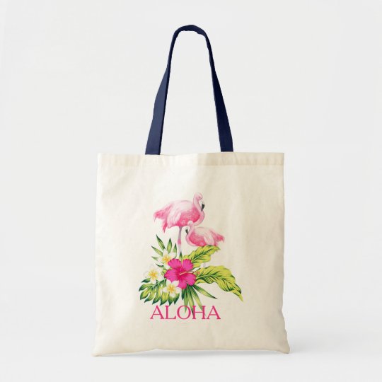 Diseño tropical del hibisco y de los flamencos bolso de tela
