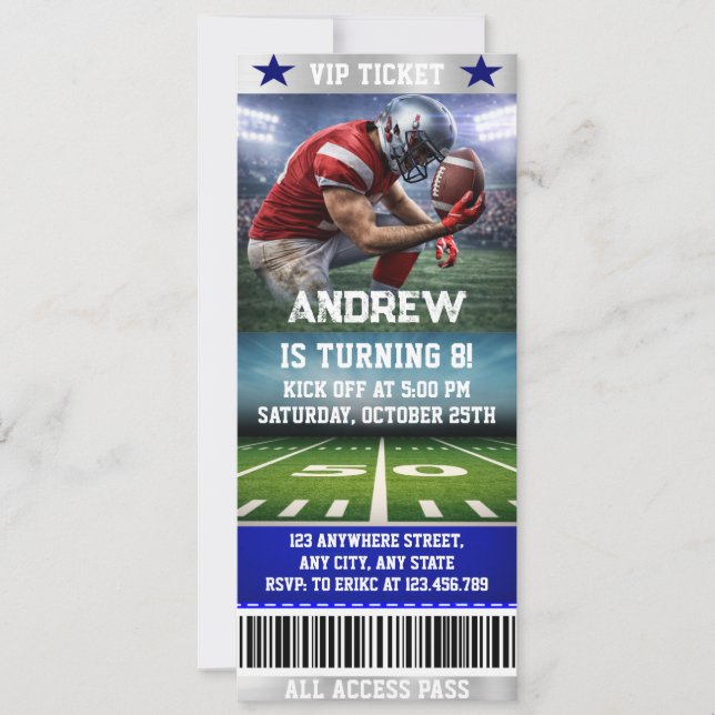 Diseño único de entrada de fútbol para invitación  (Anverso)