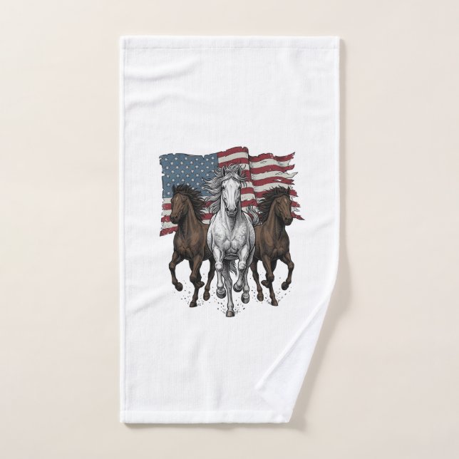 Diseño vectorial de caballos corriendo patrióticos (Toalla de mano)