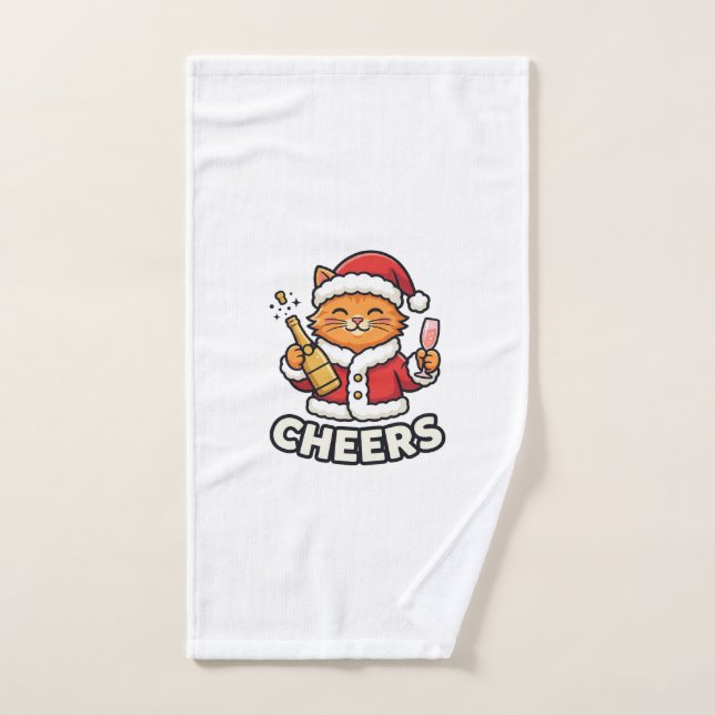 Diseño Vectorial de Gato de Navidad Feliz (Toalla de mano)