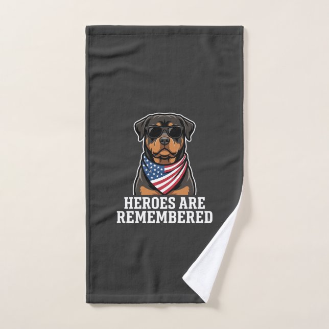 Diseño vectorial de perro héroe Rottweiler patriót (Toalla de mano)