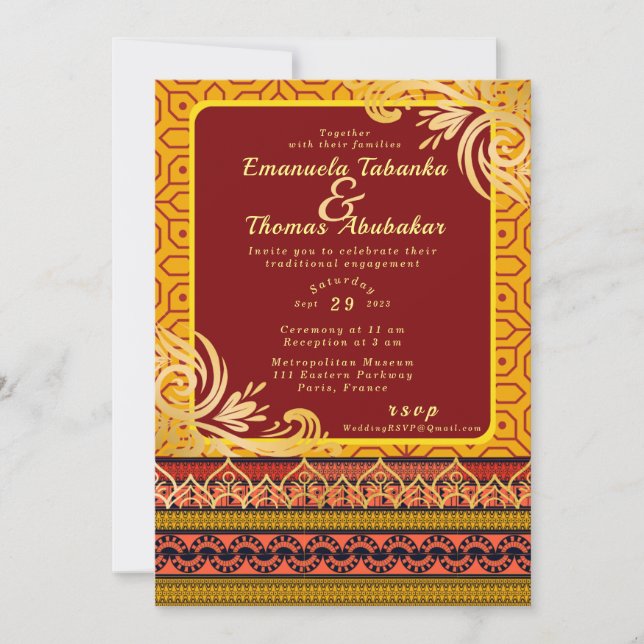 Diseños de oro para la invitación a la boda de ken (Anverso)