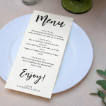 Disfrute de la caligrafía con encanto Menú de Boda<br><div class="desc">Encantador menú boda en blanco y negro con una combinación de una fuente moderna limpia y un audaz guión negro. Agregue sus nombres y menú boda. Menú boda a la moda,  minimalista en blanco y negro. Disfruta del menú boda personalizado con tus nombres.</div>