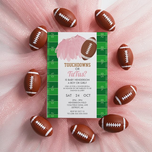 Disminución o invitación a revelar el género de lo (Touchdowns or Tutus Gender Reveal Invitation)