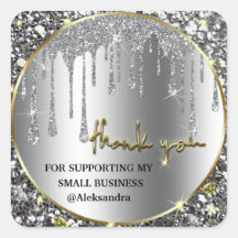 Disparo de goteo gracias pegatina cuadrado de oro 