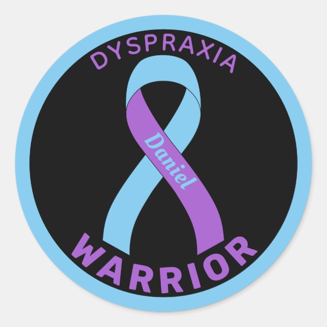 Disspraxia Warrior Ribbon Black Round Pegatina (Anverso)