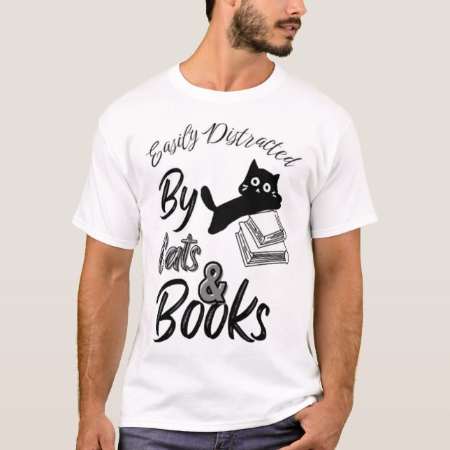 Distracción fácil por gatos y camiseta de libro (Anverso)
