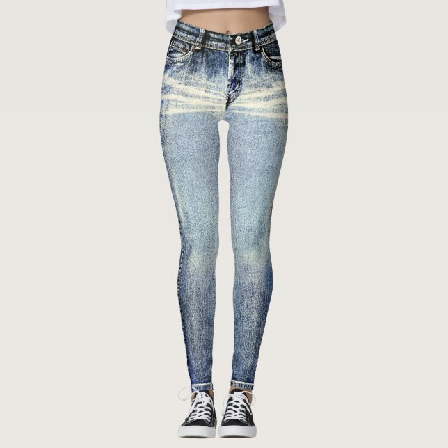 Distressed Wash Jeans All-Over Printed Leggings (Anverso)