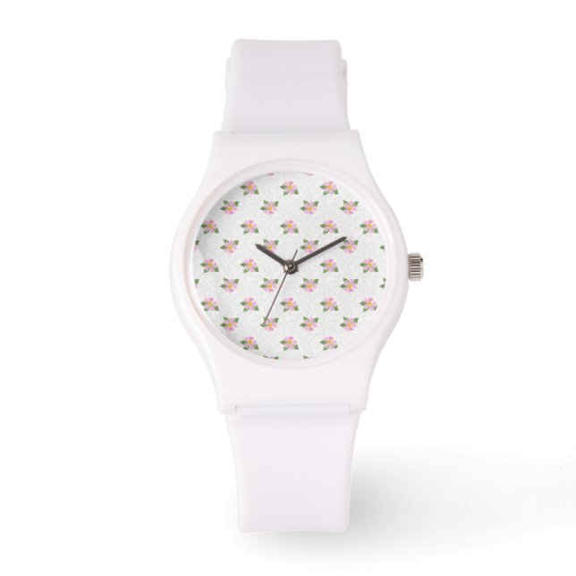 Ditsy Dog Rosa Polka Estilo Reloj de pulsera blanc (Anverso)