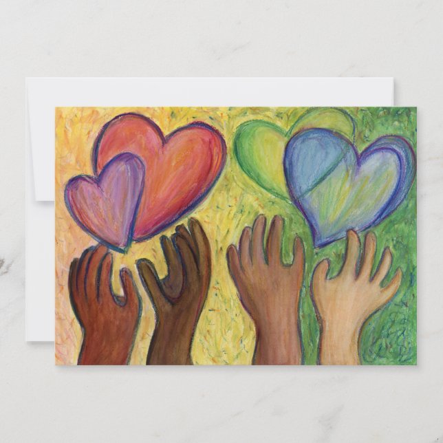 Diversidad Corazones de Amor Manos Invitaciones Co (Anverso)