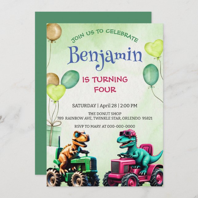 Diversión a rex dinosaurio tractor camión globo Cu (Anverso / Reverso)