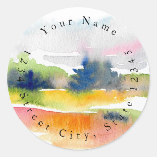 'Diversión con pinceles de color de agua' Etiqueta