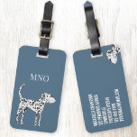 Diversión Dalmatian Dog Monograma Etiqueta de equi<br><div class="desc">Perro dálmata con un fondo verde verde azulado. Arte original de Nic Squirrell. Cambie o quite las iniciales del monograma y ponga sus propios detalles en la parte posterior para personalizar.</div>