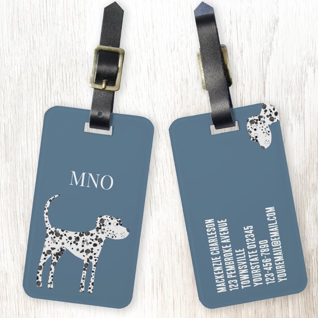 Diversión Dalmatian Dog Monograma Etiqueta de equi (Dalmatian dog monogram initials personalized luggage tag)