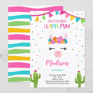 Diversión de Llama con invitación de cumpleaños de