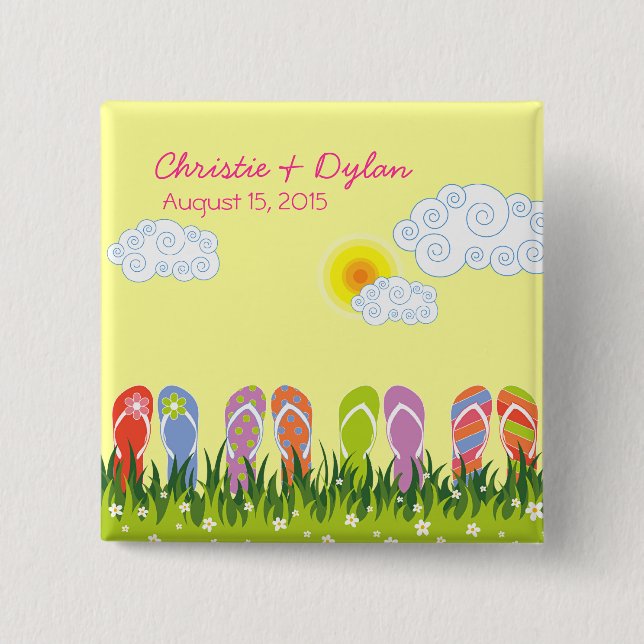 Diversión de los flips-flopes del verano en botón (Anverso)