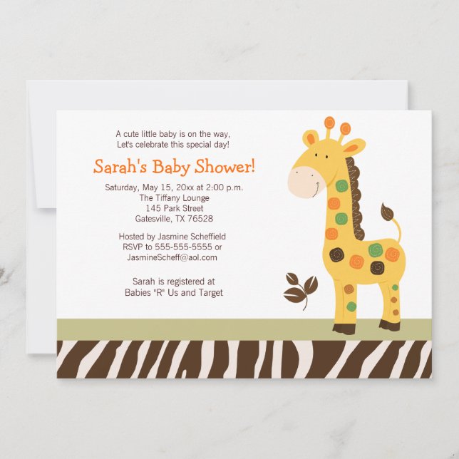 Diversión en la jungla Giraffe Invitación de Baby  (Anverso)