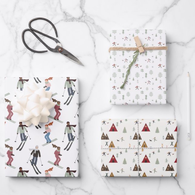 diversión en la nieve vacaciones envolver hojas de (Anverso)